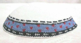 Yamaka Kippah Knit Crochet White Blue Red Black Band Jewish Cap - $9.83