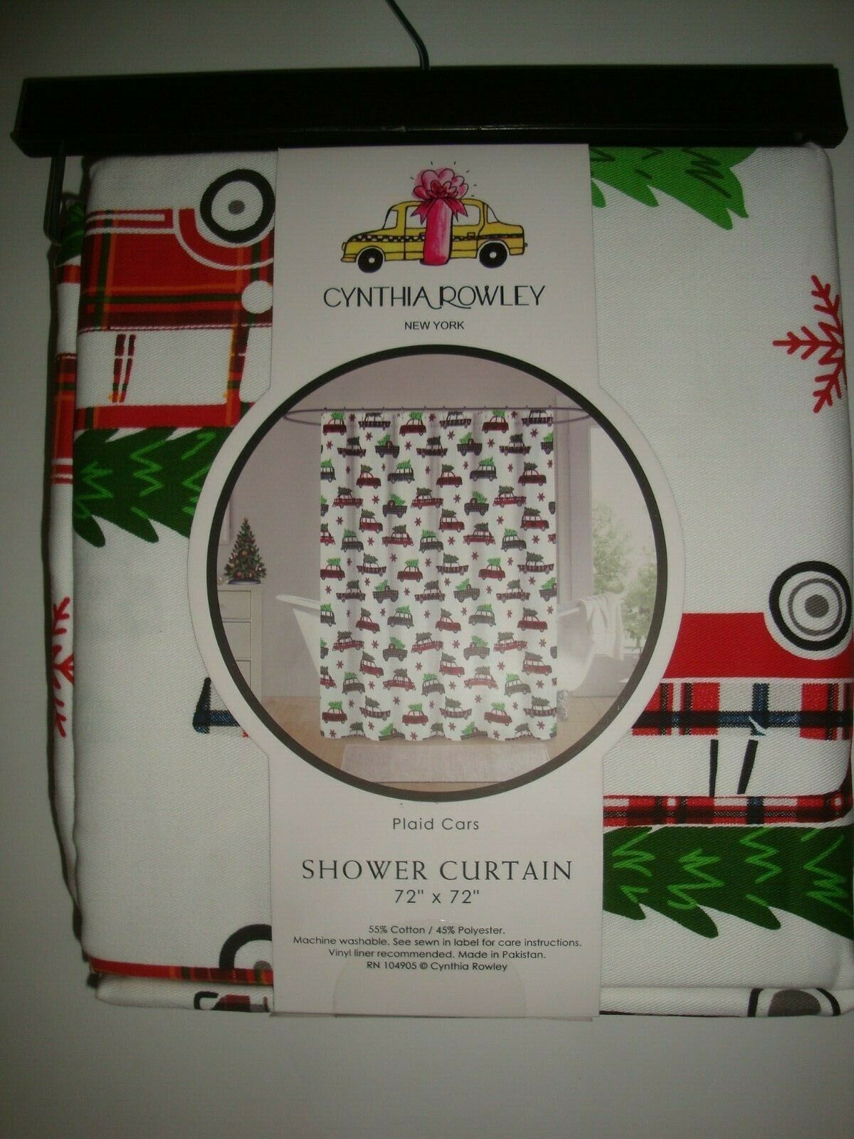 New Cynthia Rowley 100 Cotton Shower Curtain 72x72" Christmas Trees
