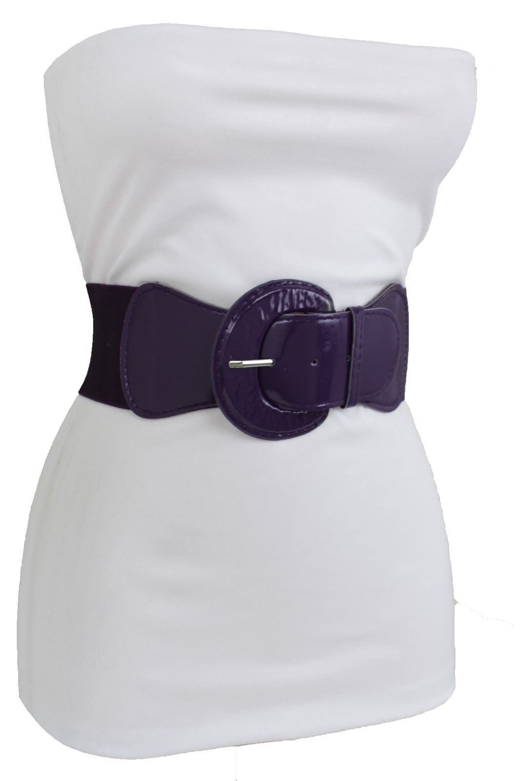 Women Hip High Waist Neon Color Narrow Elastic Band Belt Gold Metal Buckle S M