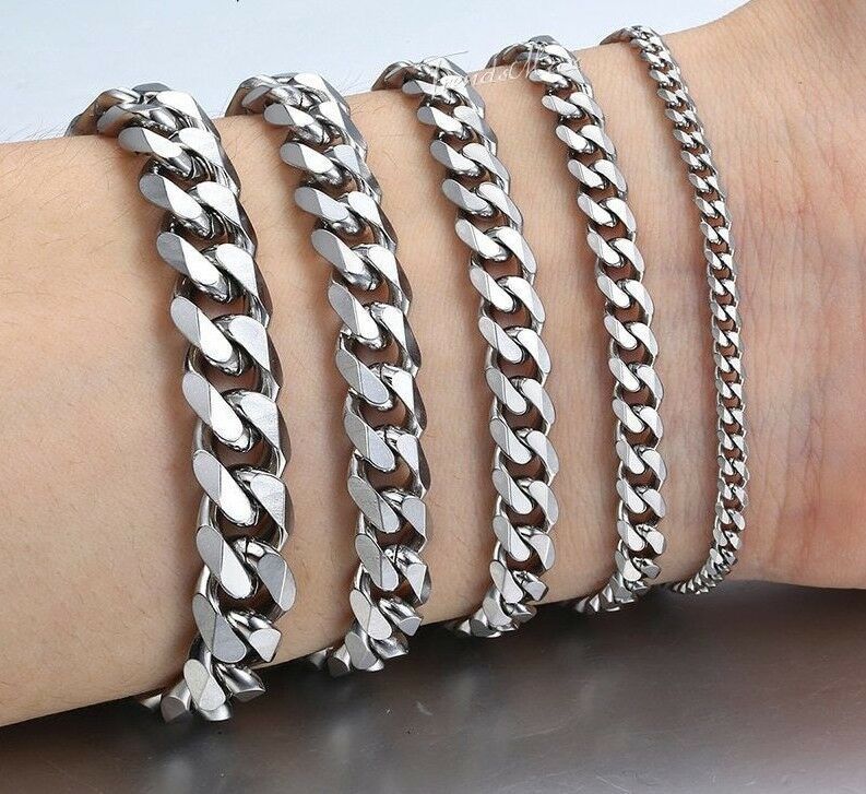 Stainless Steel Polished Silver Heavy Huge Curb Link Chain Bangle Men's Bracelet
