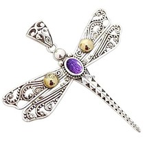 925 Sterling Silver Dragonfly Pendant for Women, Charoite Pendant, Bohem... - $32.99
