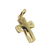 18K YELLOW WHITE GOLD CROSS 20mm, 0.8 inches, DOUBLE SLAB CURVED SQUARED WORKED image 4