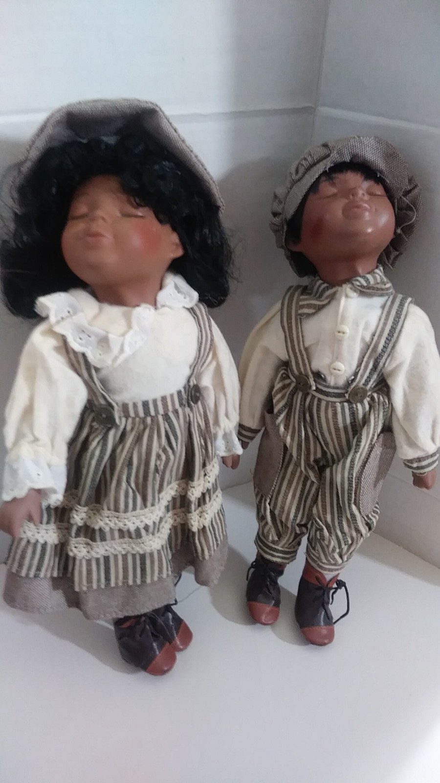 Vintage Pair of African American Porcelain Dolls Boy Girl Sunday Best