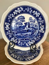 Spode Blue Tower Scalloped Dinner Plate Set of 2 Floral England MINT CON... - $93.49