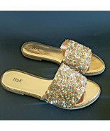 H2K Dream Rose Gold Glitter Bling Sparkle Fancy Slides Sandals Low Flats... - $24.99