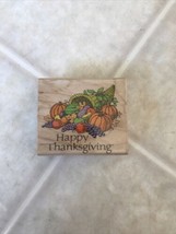 Happy Thanksgiving Harvest Cornucopia Rubber Stamp E525 Hero Arts Vintage 1990 - $10.39