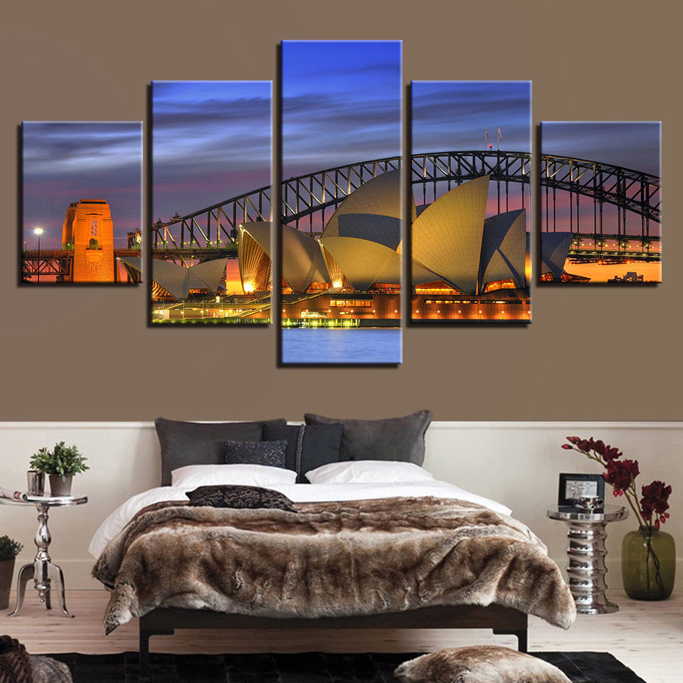 Framed 5Pcs Sydney Opera House Canvas Print Painting Wall Art Picture