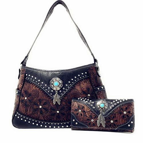 Western Tooled Leather Laser Cut Concealed Carry Feather Country Shoulder Handba
