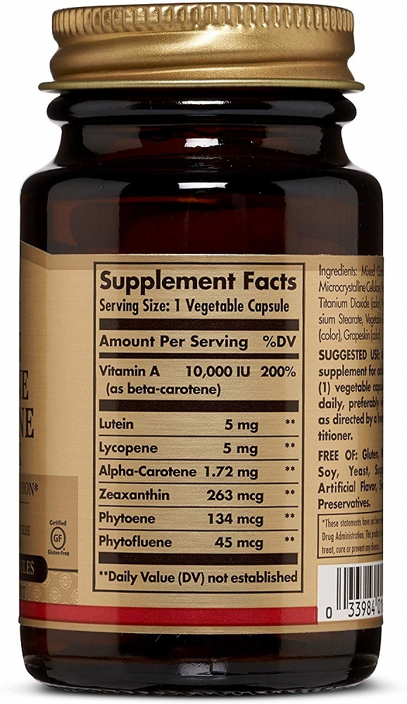 Solgar Lutein Lycopene Carotene Complex, 30 Vegetable Capsules