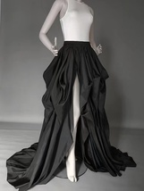 BLACK High Slit Evening Skirt Gowns Black Maxi Taffeta Tail Skirt Custom Size image 7