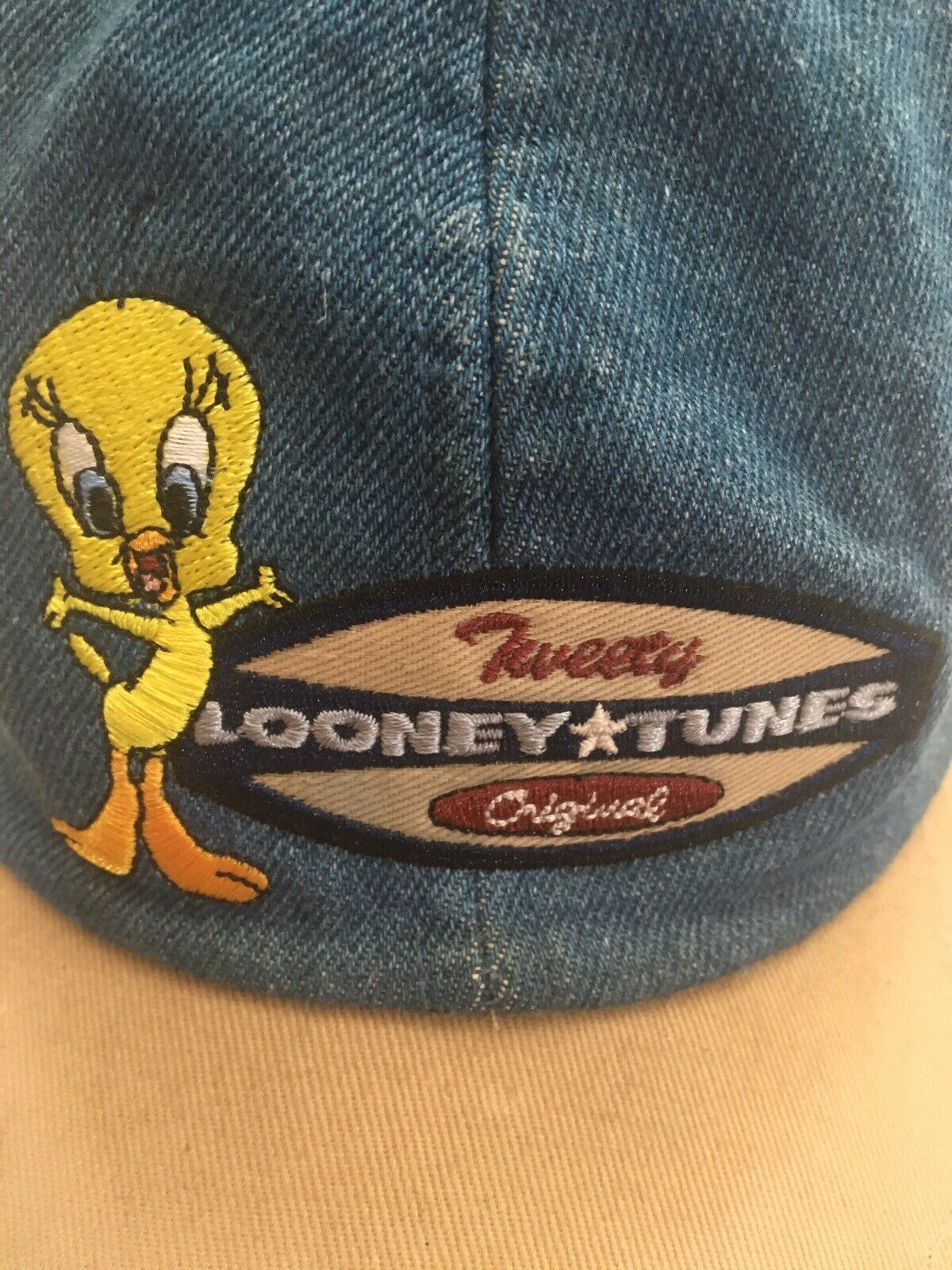 Warner Brothers Tweety Bird Original 1999 Looney Tunes Blue Denim Cap ...