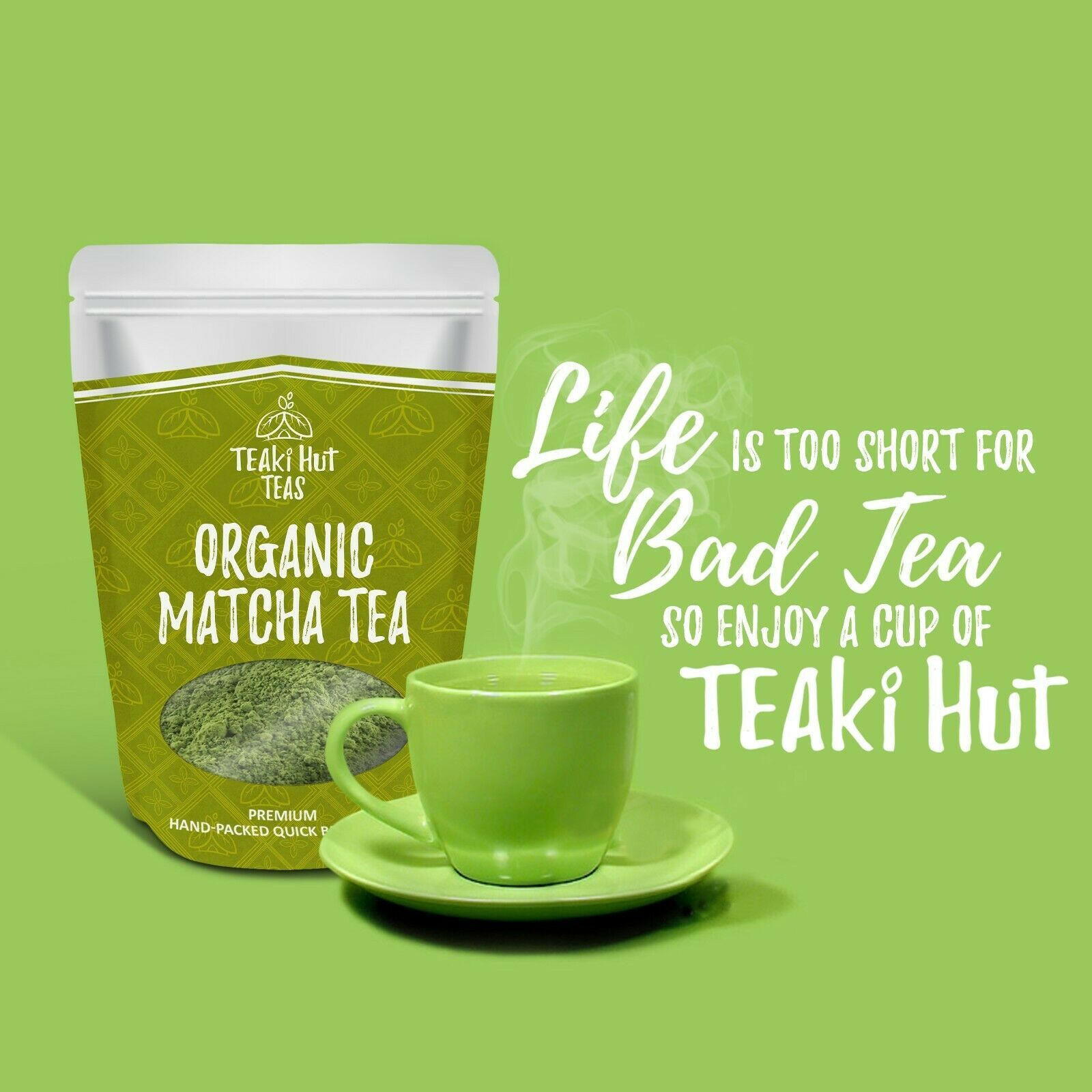 Teaki Hut Matcha Green Tea Powder Organic Ceremonial Grade Potent Antioxidant Tea