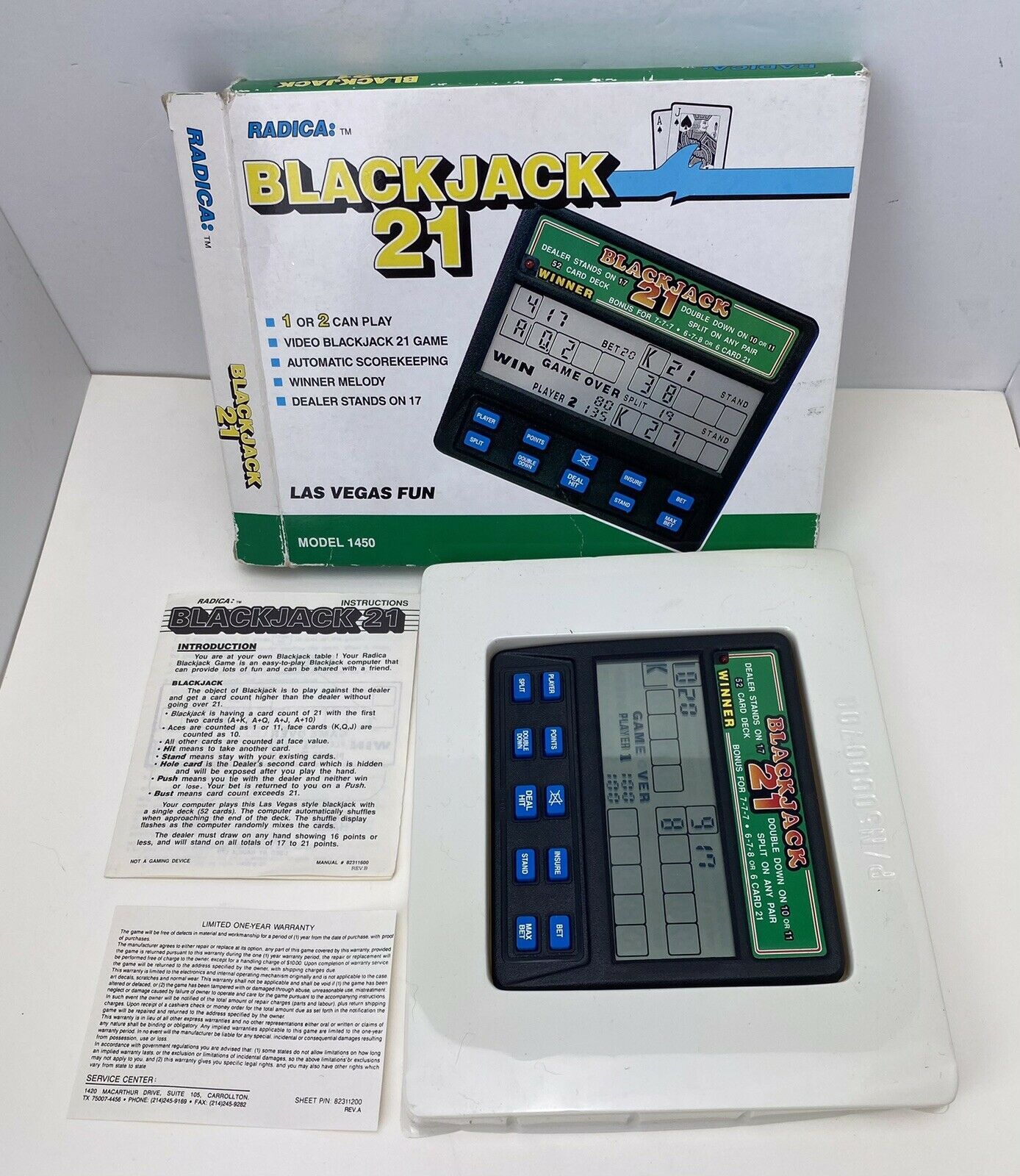 Vintage Radica Pocket Blackjack 21 Hand-held  Electronic Game Model #1350 w/ Box 