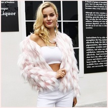 Fluffy Pink White Tufted Long Haired Faux Fur Short Coat Jacket Hidden Fasteners image 2