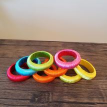 Colorful Napkin Rings, set of 8, Rainbow Thread Yarn Wrapped Napkin Holders image 5