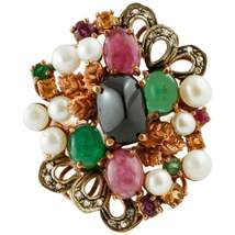 Diamonds, Emeralds, Rubies, Sapphires, Pearls, 9Karat Rose Gold and Silv... - $800.00