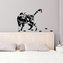 ( 28'' x 18'') Vinyl Wall Decal Cute Cat Silhouette with Steps / Curious Kitten  - $23.83