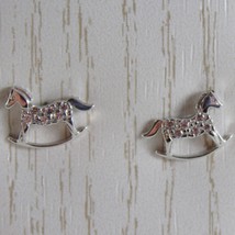 18K White Gold Earrings Mini Rocking Horse Zirconia For Kids Child Made In Italy - $232.93