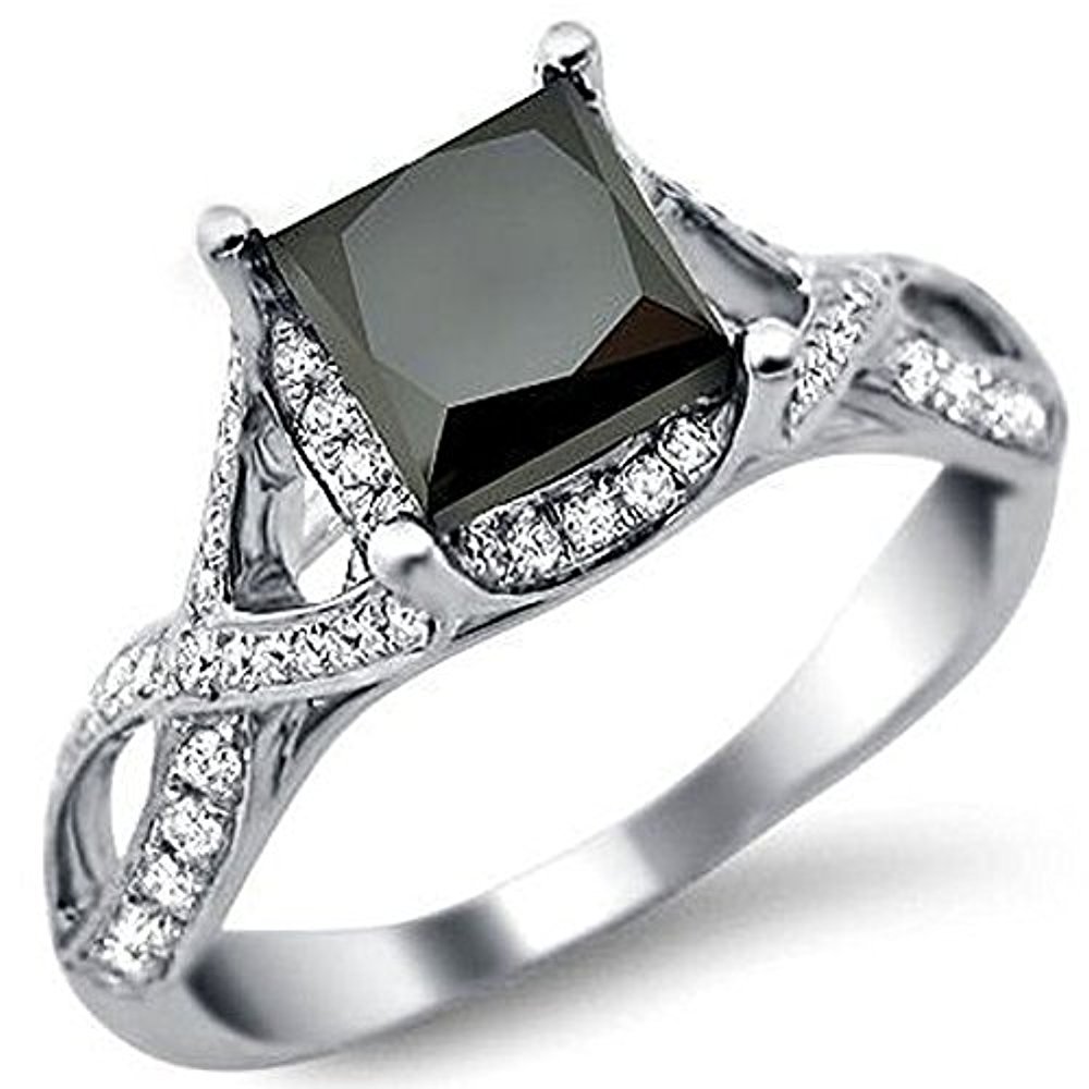  Black  Princess  Cut  Simulated Dia Engagement  Ring  925 