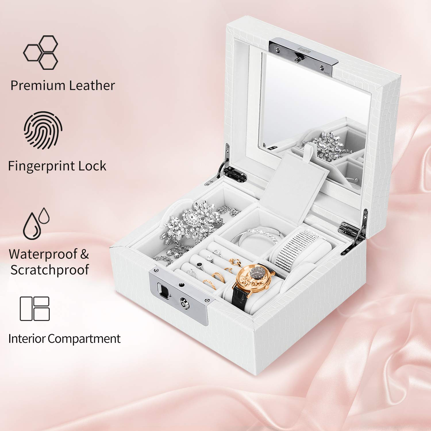 BUBM Fingerprint Jewelry Box Organizer Safe Fingerprint Jewelry Lock