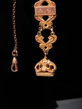 Antique pocketwatch fob chain - Initials AS - wax seals - Yellow rose gold plate - $295.00