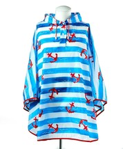 Rain Poncho w Bag Nautical Design Polyester Raincoat Waterproof w Hood Blue
