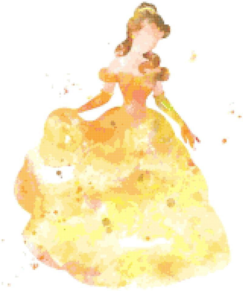 counted cross stitch pattern watercolor princess belle 158x189 stitches BN2331