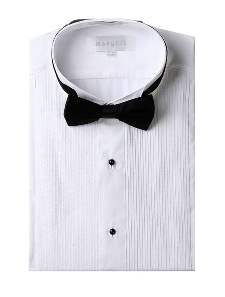 Marquis Men's White Regular Fit Tuxedo Shirt with Black Bow Tie Fashion