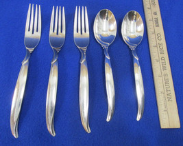 5 Vintage 1847 Rogers Silver Plate Flair Pattern Flatware 3 Forks 2 Tablespoons - $18.80