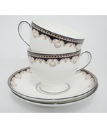 Wedgwood Medici R4588 Footed Cup and Saucer Lot of 2 Tan Shells Black Ba... - $36.67