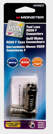 Monster JHIU0037 Just Hook It Up COAX CONNECTORS RG59 F Connector Type 2 Pack