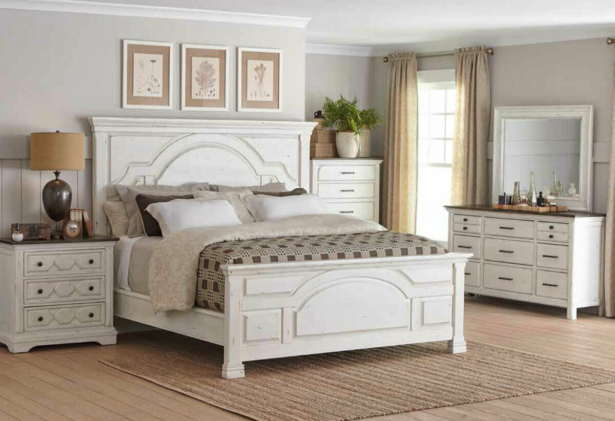 HELENA 5 piece Traditional Farmhouse Style White & Brown Bedroom Set