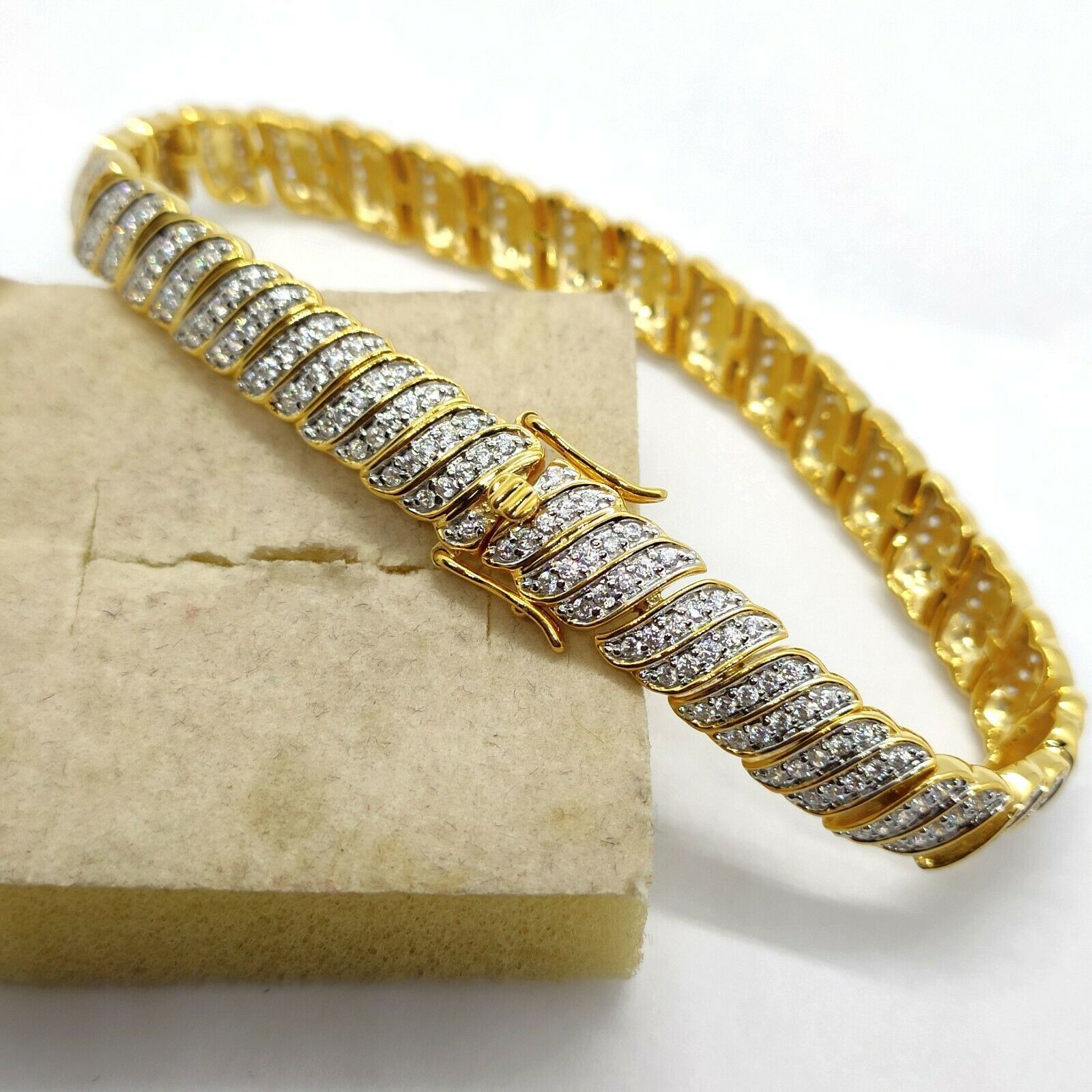 2.90 Ct Round Cut Diamond Tennis Men's Bracelet 14K Yellow Gold Finish