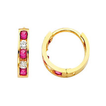 14K Yellow Gold 2mm Thickness 5 Stone Multi-Color Ruby Channel Set Hoop - $38.59