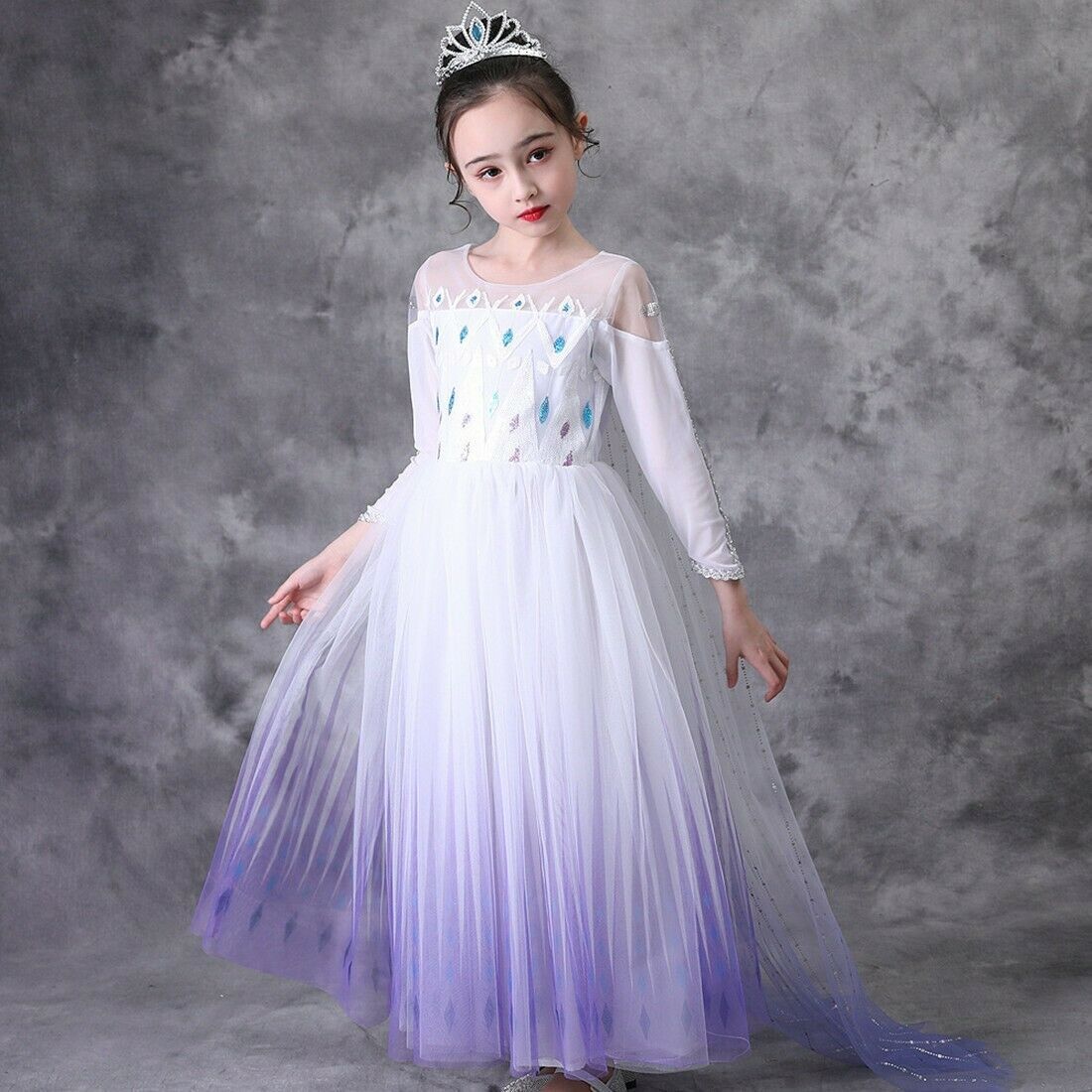 New 2020 Elsa Snow Queen Costume Cosplay Dress Outfit Party Girls With Crown