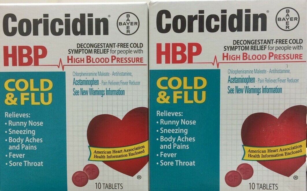 2 packs Coricidin HBP Chest Cold & Flu 10 Tabs/each ( lot of 20 tab ...