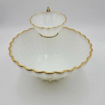 Vintage Anchor Hocking White Chip and Dip Set Milk Glass Bowl with Gold Rim - $60.00