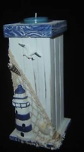 Lighthouse Tealight Holder Wood Nautical Design Blue Seaside Candle Holder Ocean image 3