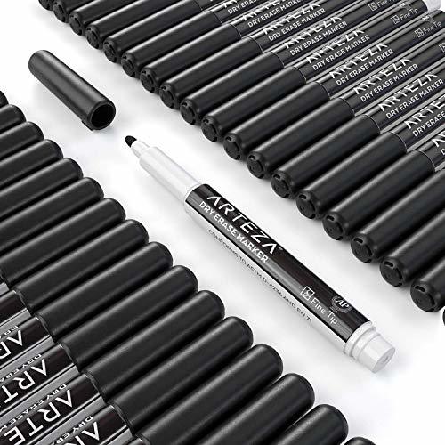 ARTEZA Dry Erase Markers, Bulk Pack of 52 with Fine Tip, Black Color