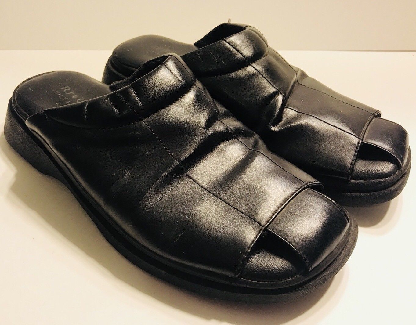 RJ Colt Mens Black Leather Lounging Shoes sandals slides sz 9M 9 M - Casual