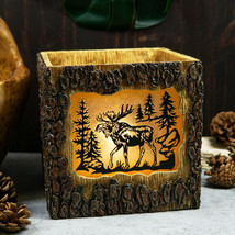 Rustic Pine Forest Elk Moose Faux Carved Wood Bark Night Light Lamp Scul... - $55.99