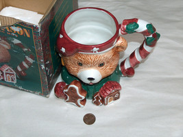 Tis the season holiday ceramic 532ml bear christmas spice candy kane cup... - $19.79
