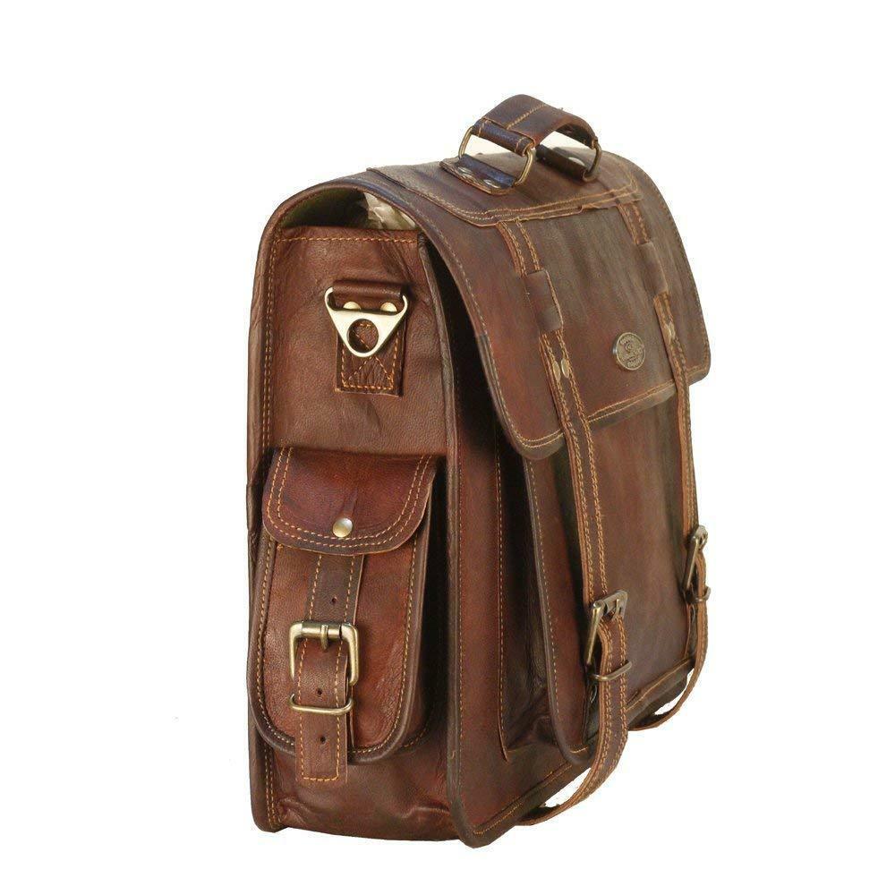 Full Grain Genuine Leather Men's 16 Inch Laptop Briefcase Messenger Bag ...
