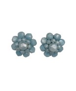 Vintage Ice blue plastic beaded cluster button earrings - $14.99