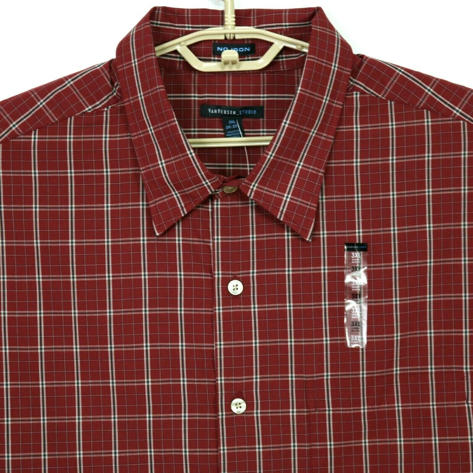 Van Heusen Studio Mens Shirt No Iron Red Plaid Size 3XL 20 20.5 Short ...