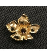 Vintage Gold Colored Flower Lapel Pin Purple Stone  - $9.89