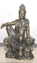 Vintage Brass Hindu Sitting Guan Yin 2.5" Collectible Statue Sculpture - $29.99