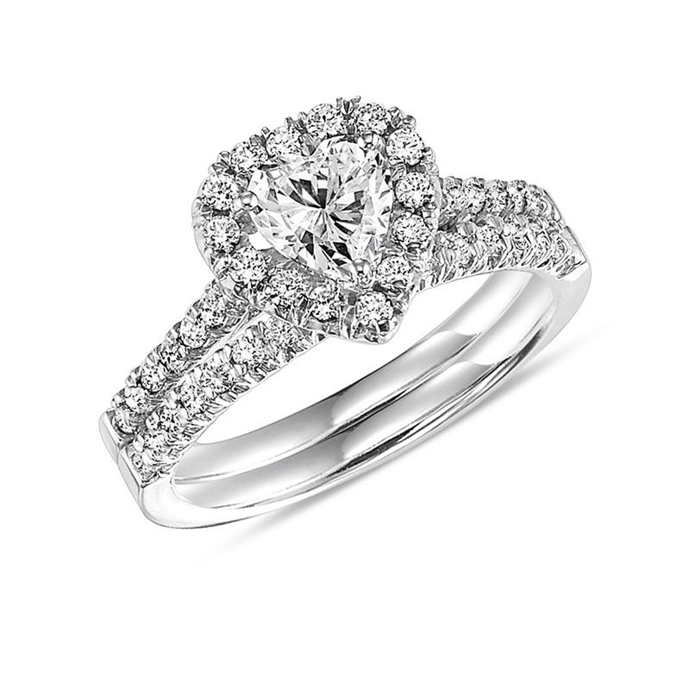 0.87 Ct Sim. HeartShaped Diamond Bridal Wedding Ring Set