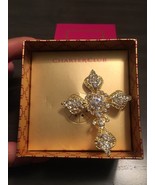 NIB $25 Charter Club Crystal &amp; Gold Tone Cross Pin Brooch in Gift Box - $12.50