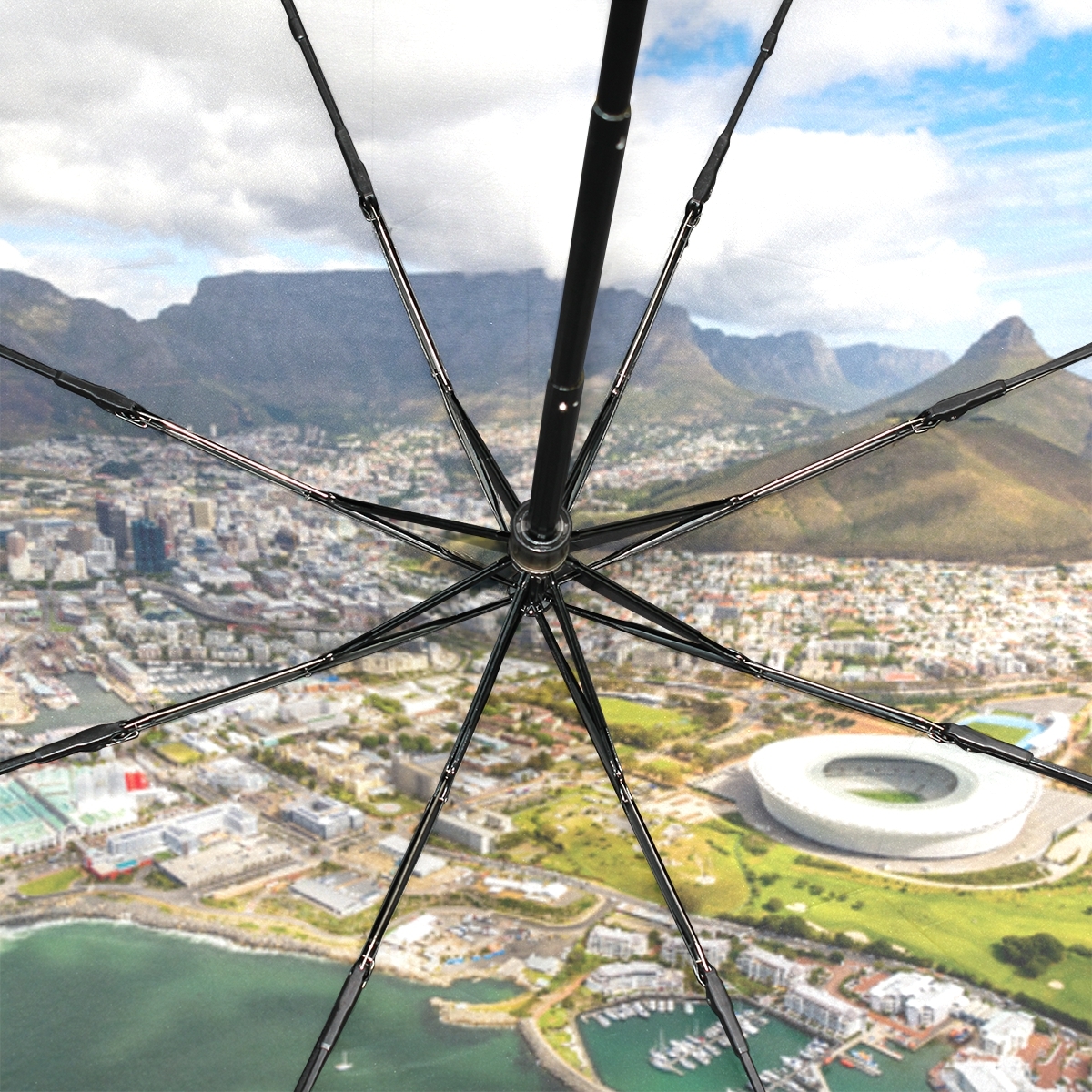 Overall Aerial View Cape Town Black Portable Compact Folding Umbrella